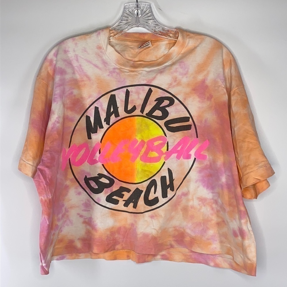 Vintage Malibu Beach Volleyball Pink Tie Dye Tshirt Single Stitch